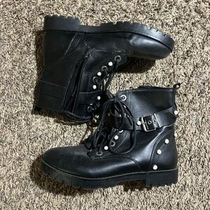Zara Black Studded Combat Boots